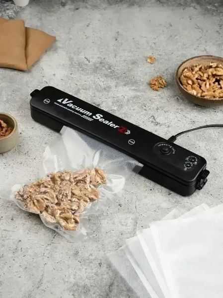 Вакуумний пакувальник для кухні чорний Вакууматор побутовий vacuum sealer Продуктовий вакуумний пакувальник для дому 37372 фото