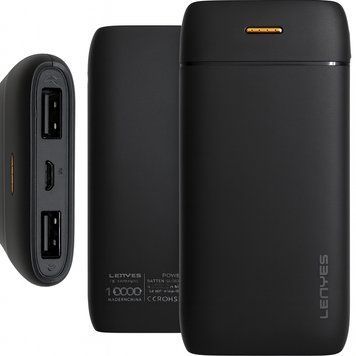 Повербанк LENYES PX167 10000 mAh з LED-індикатором і 2 USB, чорний PX167 фото