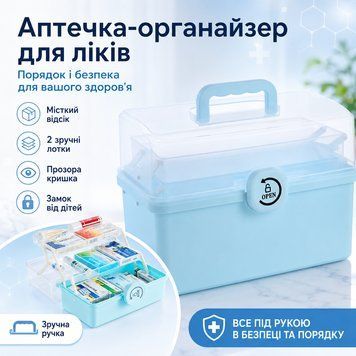 Аптечка органайзер для ліків, 37х23х26 см, Блакитний/ Органайзер для зберігання ліків/контейнер для ліків MEDBOX28BLUE фото