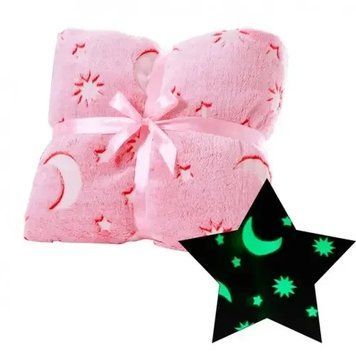 М'яка ковдра-плед зоряне небо 100х150 см Світиться в темряві Magic Blanket Рожеве MBP1005 фото