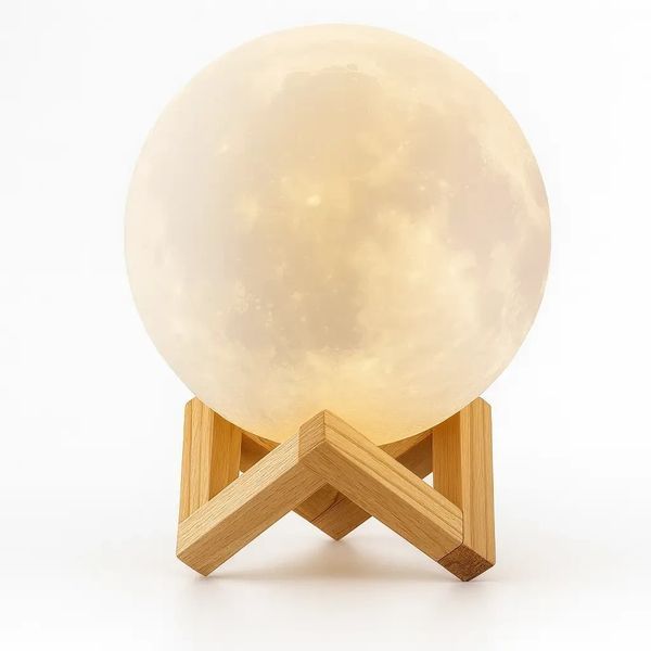 УЦІНКА! Світильник-нічник 3D шар Місяць Moon Lamp на дерев'яній підставці 15 см (Плохе паковання 3331) ML3391 фото