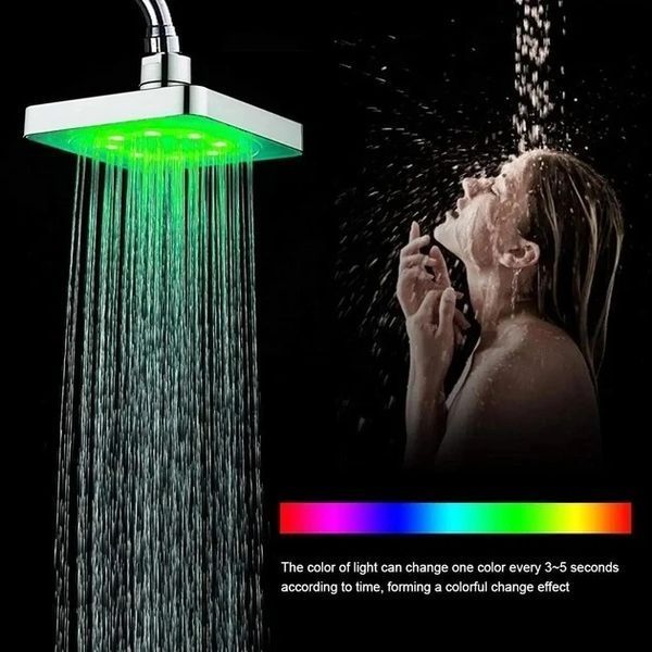 Лійка насадка для душу з LED-підсвіткою RGB світлодіодна, квадратна 150 мм LED Shower head AND XL-902 XL902  фото