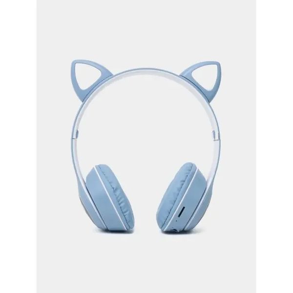 Навушники з котячими вушками бездротові та RGB-підсвіткою FM радіо, micro SD Cat MZ-023 Сині BLUEMZ023 фото