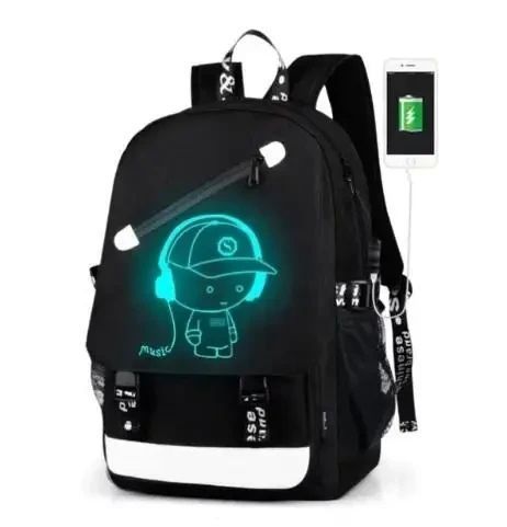 УЦІНКА! Водонепроникний рюкзак music з USB-світиться в темряві чорний (Немає паковання 3521) 3521 фото