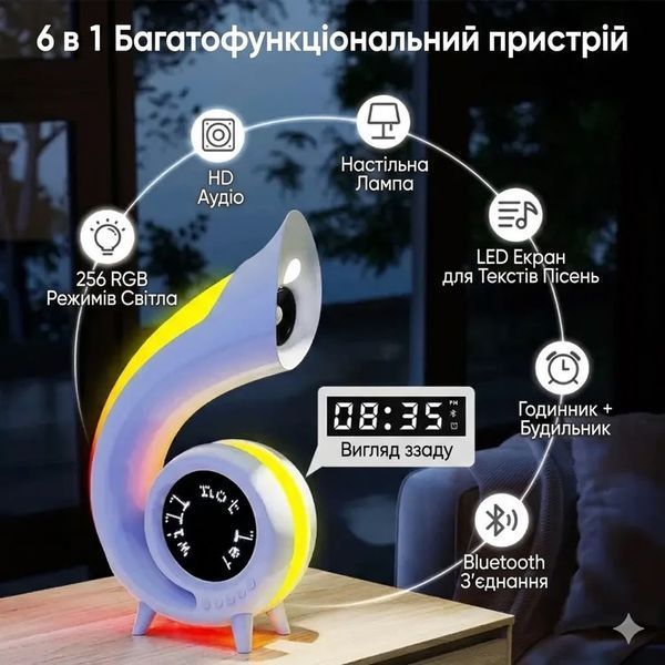 Багатофункціональна Bluetooth-колонка з LED-дисплеєм, будильником, годинником і RGB-підсвіткою Abyss G69 Pro Lyrics G69PR фото