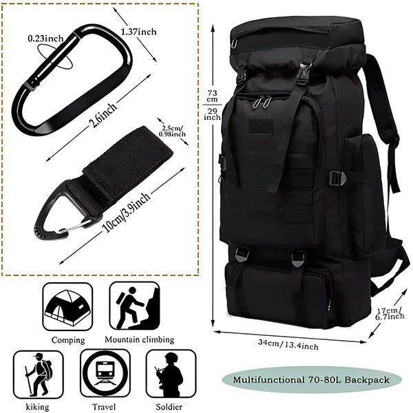 Тактичний армійський рюкзак на 80 л, 70x33x15 см Чорний BLACK735 фото