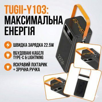 Повербанк&nbsp;30000 мА&middot;год&nbsp;з ліхтариком,&nbsp;дисплеєм і вбудованими кабелями Type-C | Lightning&nbsp;TUGII-Y103 TUGIIY103 фото