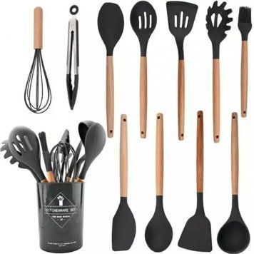 УЦІНКА! Набір приладдя для кухні 12 предметів Kitchen Set, RD-1204 Кухонний набір Чорний (пошкодження підставки 3461) RD3461 фото