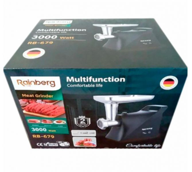 М'ясорубка Rainberg RB-679 3000W Black 2в1 Електрична Електросоковичавниця Електро м'ясорубка RB-679 фото