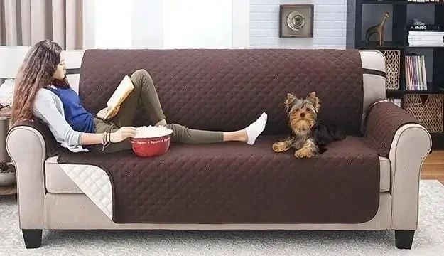 Двостороння накидка на диван Couch Coat коричневого кольору Чохол для меблів водонепроникний COAT170 фото