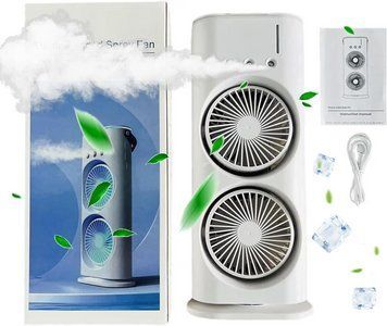 Вентилятор настільний подвійний з охолодженням Double-ended Spray Fan LED-підсвітка 3 швидкості пульт DFL812 фото